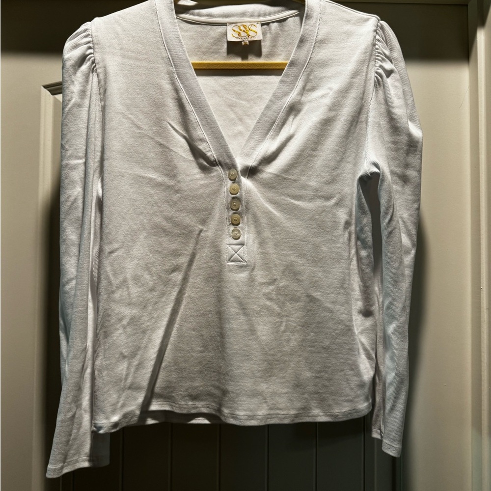 Classic White Buttoned V-Neck Women's Top